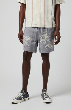 Gray Floral Russel Volley Shorts Gray Floral Russel Volley Shorts image number 2