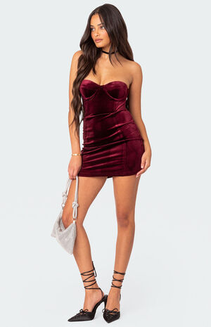 Cinnamon Velvet Cupped Mini Dress image number 1