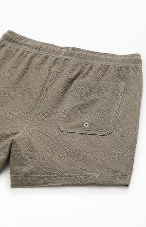 Cursive Contrast Stitched Seersucker 4.5" Swim Trunks image number 4