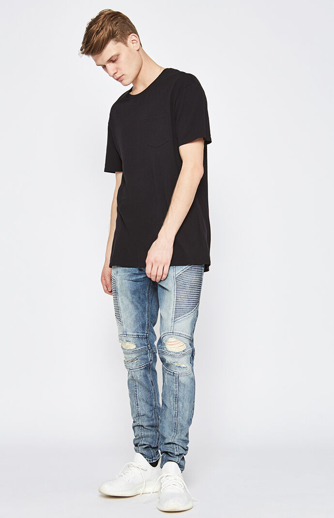 pacsun stacked skinny comfort stretch destroy moto jeans