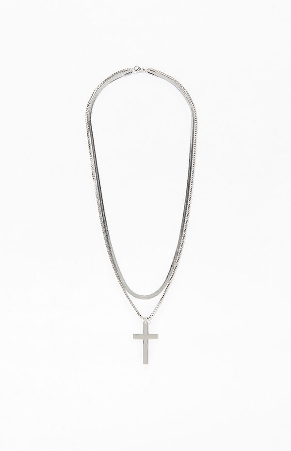 Silver Cross Layered Chain