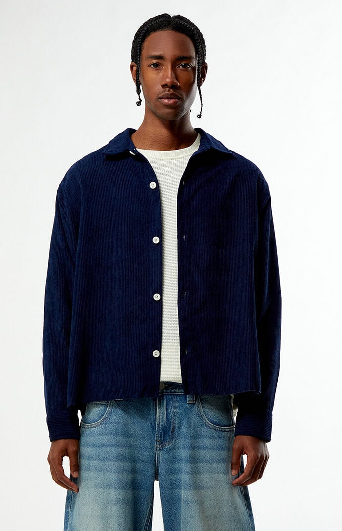 Pacsun Enzo Navy Corduroy Long Sleeve Shirt