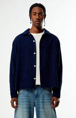 Enzo Navy Corduroy Long Sleeve Shirt image number 1