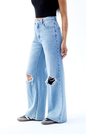 Nora Cropped Wide Leg Jeans Ripped Light Indigo image number 3