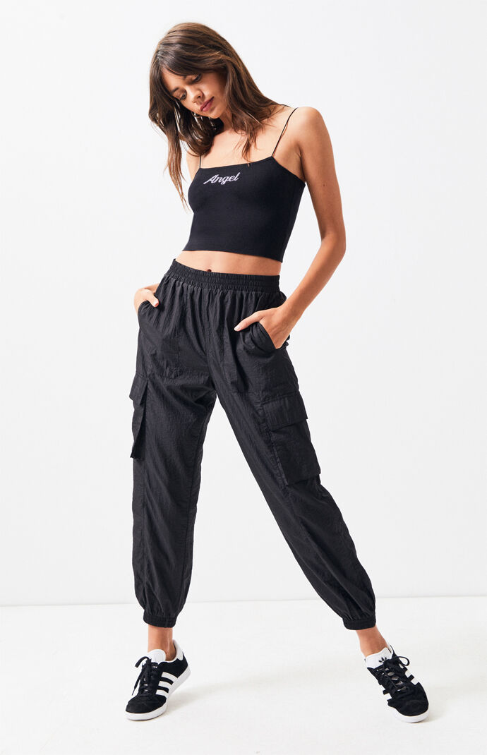 black windbreaker cargo pants