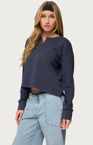 Deni Long Sleeve Henley Waffle Top image number 2