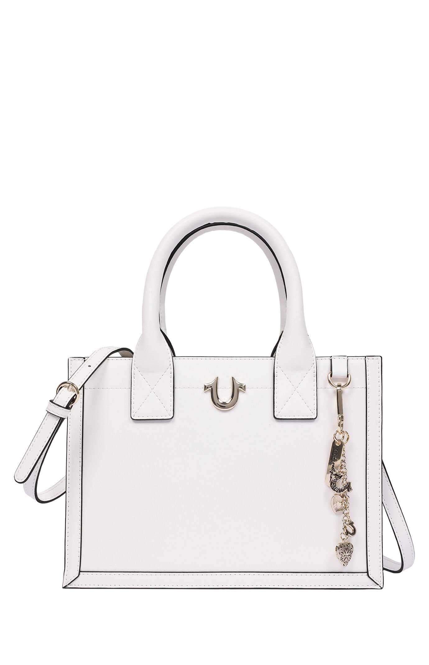 True Religion White Modern Edge Charm Tote Bag
