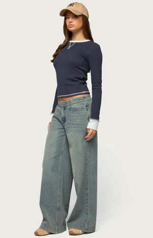 Rora Contrast Long Sleeve Waffle Top image number 4