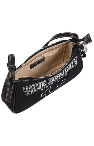 Bling Logo Black Denim Shoulder Bag image number 6