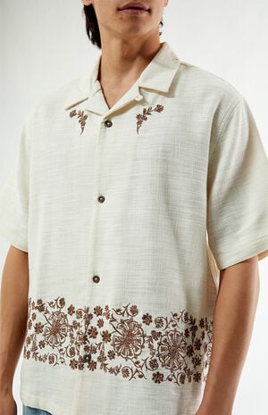 Cream Remi Embroidered Oversized Resort Camp Shirt image number 3