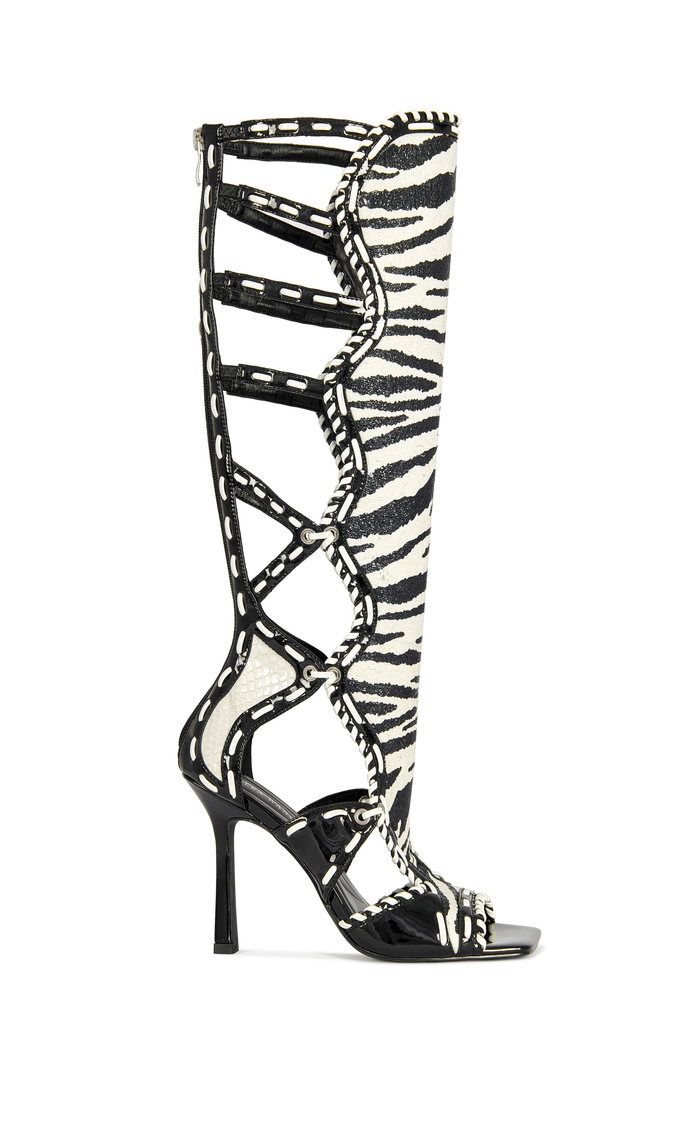 AZALEA WANG Women's Indranihigh Zebra Stiletto Sandal Boots