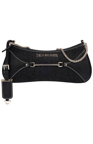 Top Zip Black Denim Shoulder Bag image number 1