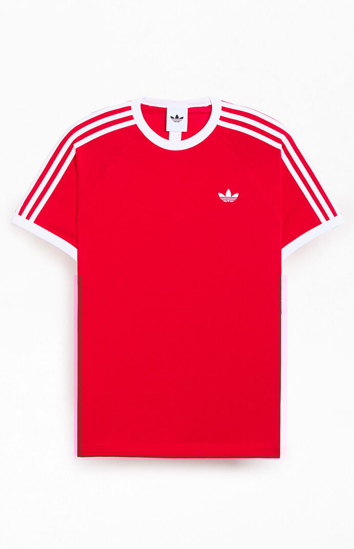 adidas Red Three Stripe T-Shirt