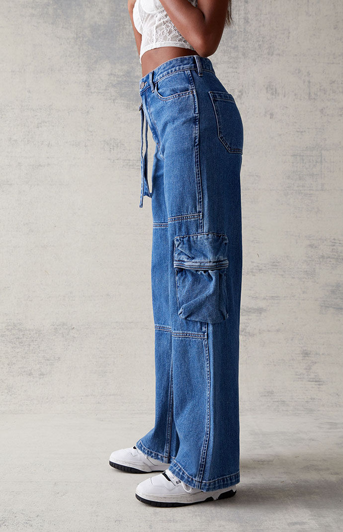 Pacsun Medium Blue Utility Baggy Cargo Jeans | PacSun