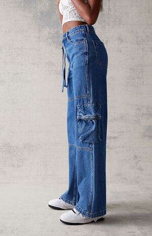 Medium Blue Utility Baggy Cargo Jeans image number 3