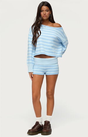 Saphi Striped Foldover Knit Shorts image number 4
