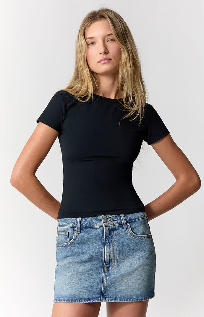 Pacsun Bella Stretch Medium Indigo Mid Rise Jean Mini Skirt