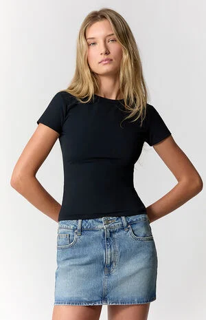 Bella Stretch Medium Indigo Mid Rise Jean Mini Skirt image number 2