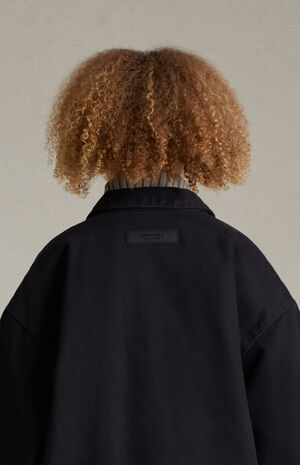 Essentials Overdye Black Denim Filled Shirt Jacket image number 5