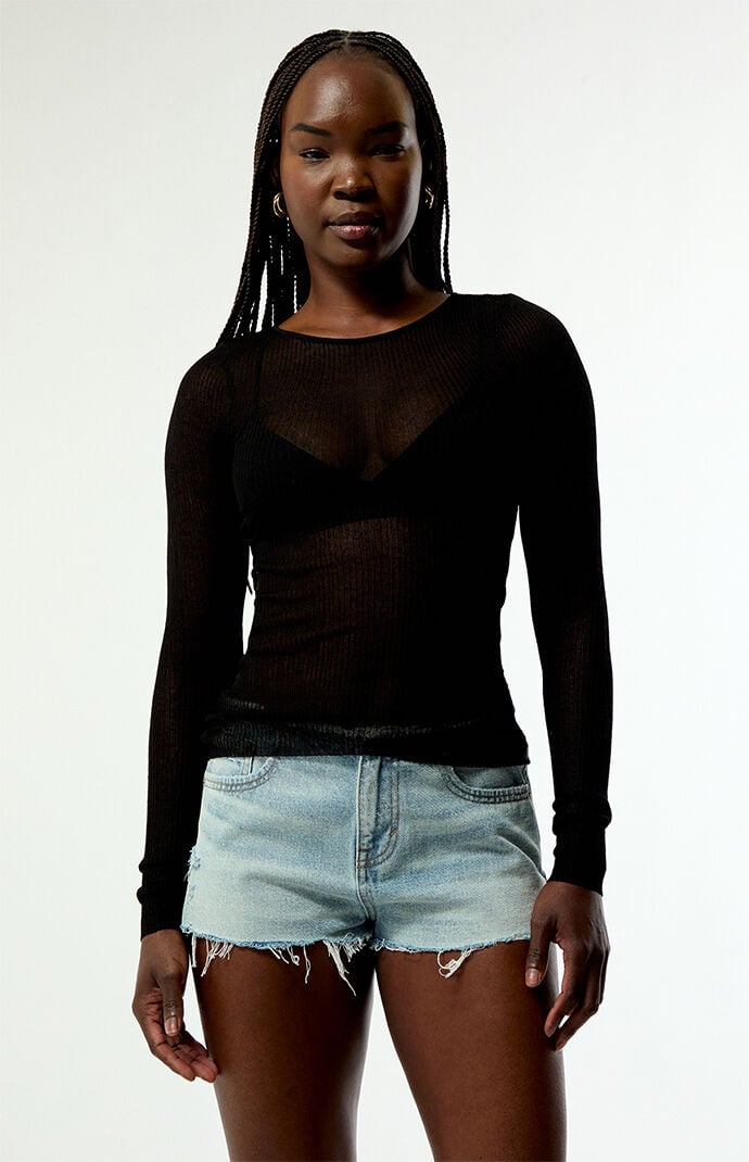 WEWOREWHAT Sheer Long Sleeve Top