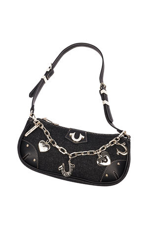 Black Horseshoe Chain Denim Shoulder Bag image number 7