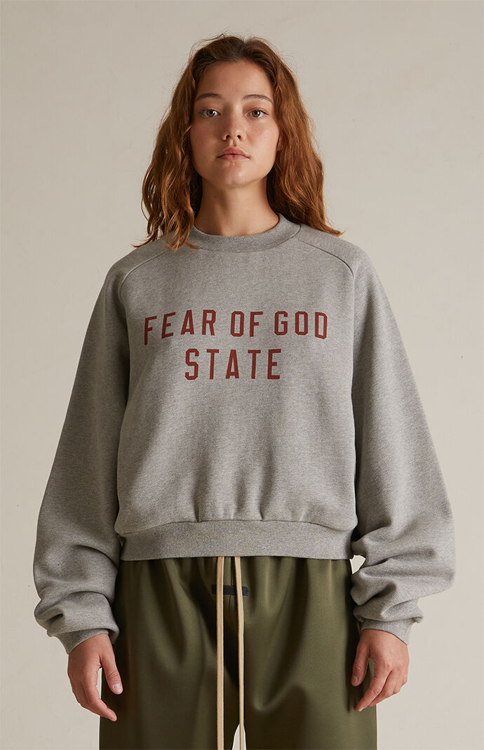 Fear of God Essentials Women's Dark Heather Oatmeal Fleece Cropped