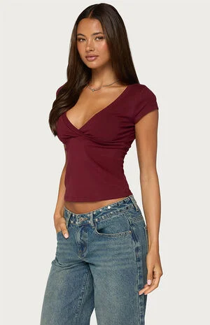Penelopy Overlap V Neck T-Shirt image number 2
