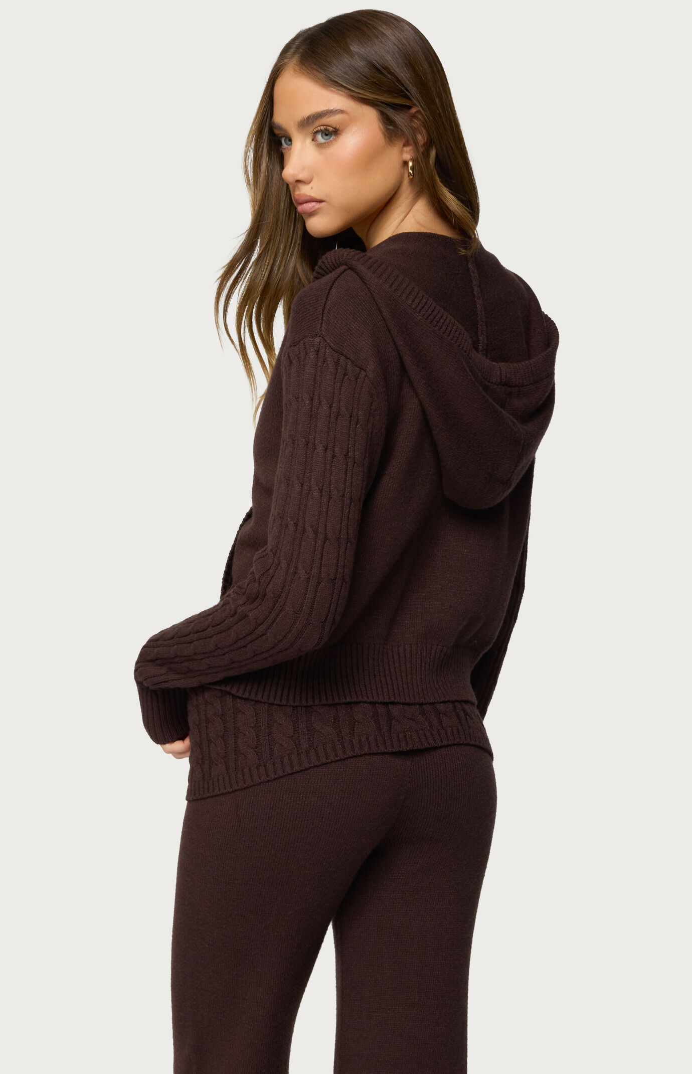 Edikted Lula Cable Knit Zip Up Hoodie