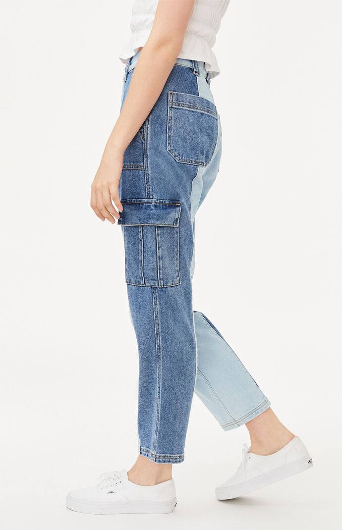 Two Tone Paneled Utility Cargo Jeans