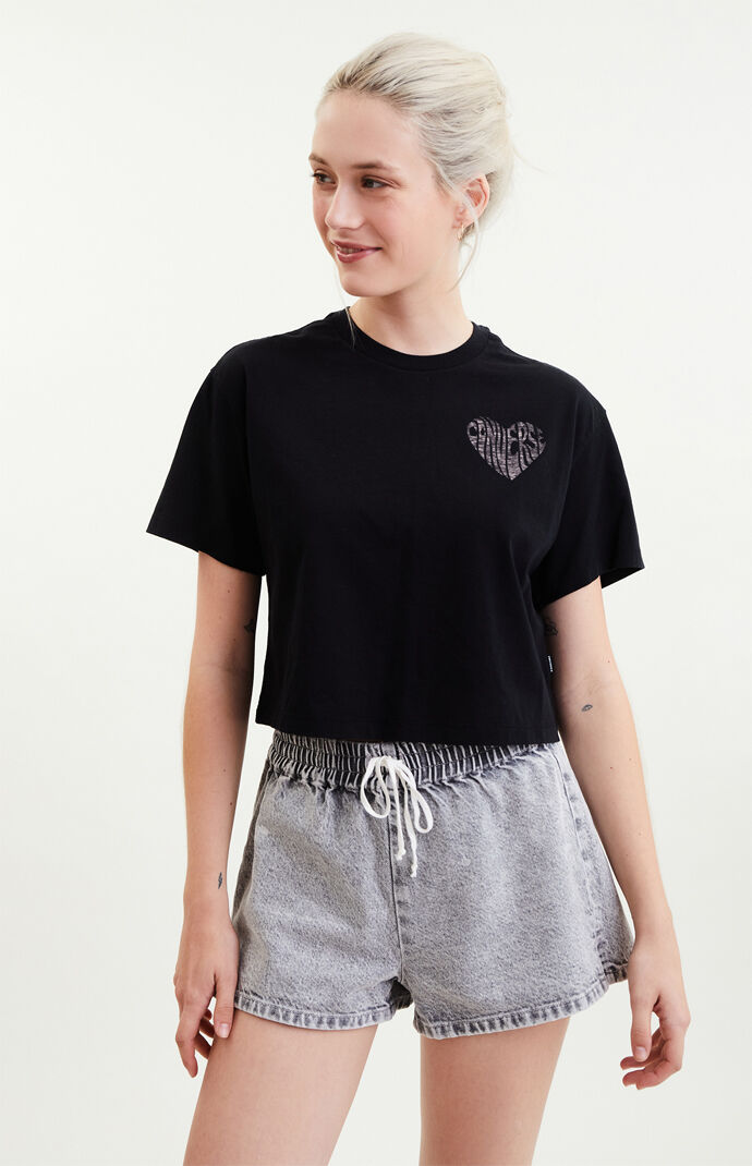 Black Crop Heart T-Shirt