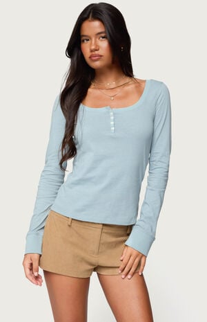 Steffey Scoop Neck Henley Top image number 1