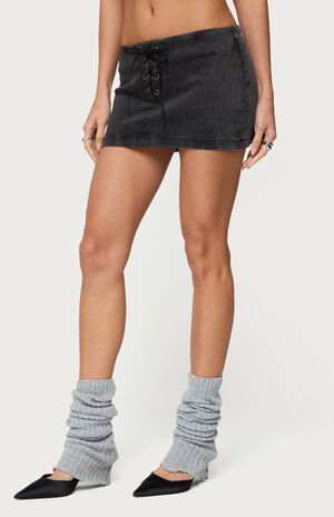 Lace Up Stretchy Denim Mini Skort image number 2