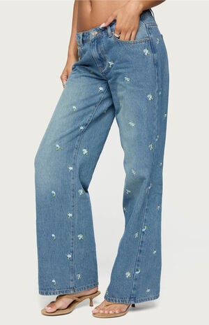 Edna Floral Embroidered Low Rise Jeans image number 2