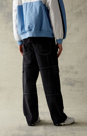 Eco Baggy Washed Black Cargo Jeans image number 4