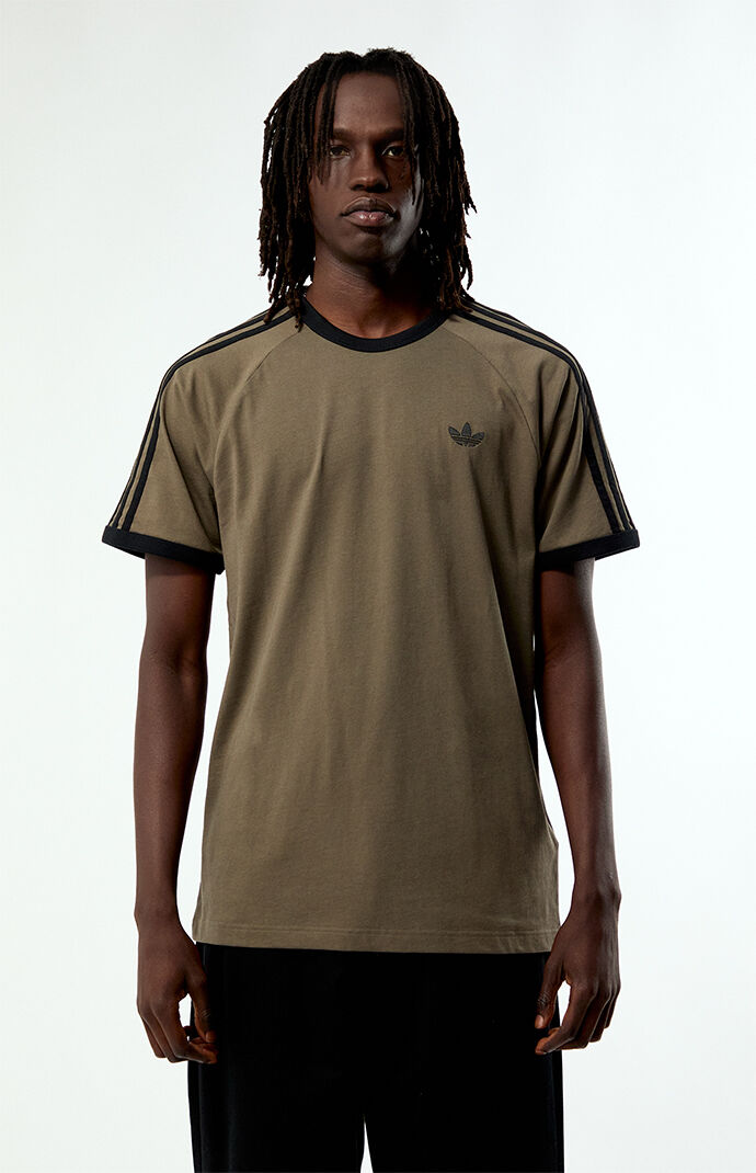 adidas Olive Three Stripes Ringer T-Shirt