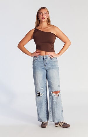 Casey Ripped Knees Low Rise Baggy Jeans Medium Indigo
