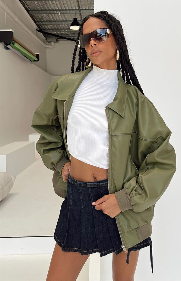 Goldsmith Faux Leather Bomber Jacket