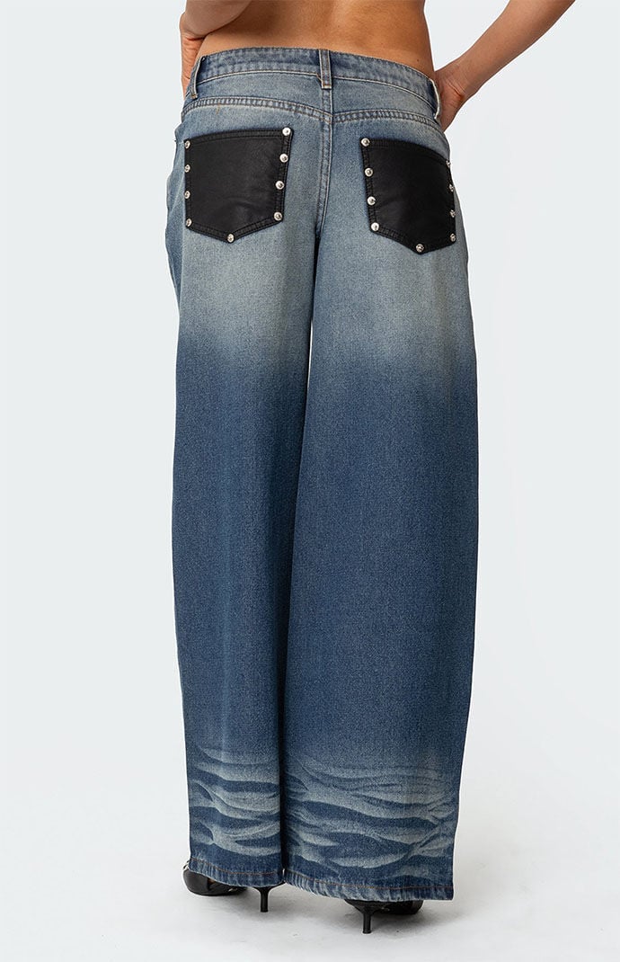 Edikted Faux Leather Pocket Low Rise Jeans