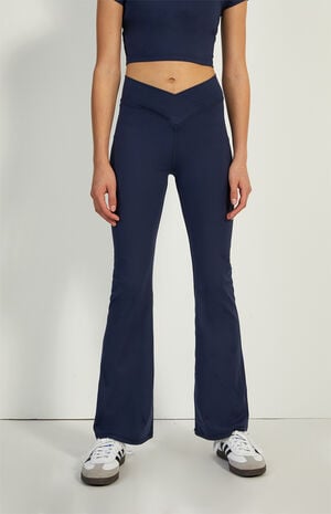 PAC WHISPER Active Navy Crossover Flare Yoga Pants