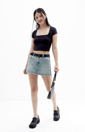 PacSun Medium Indigo Mid Rise Denim Mini Skirt | PacSun