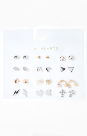 12 Pack Mixed Metal Earrings image number 1