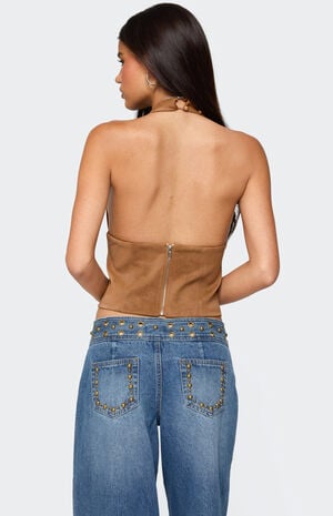 Xaria Studded Faux Suede Halter Top image number 4