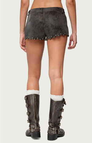 Zarina Studded Faux Suede Shorts image number 3