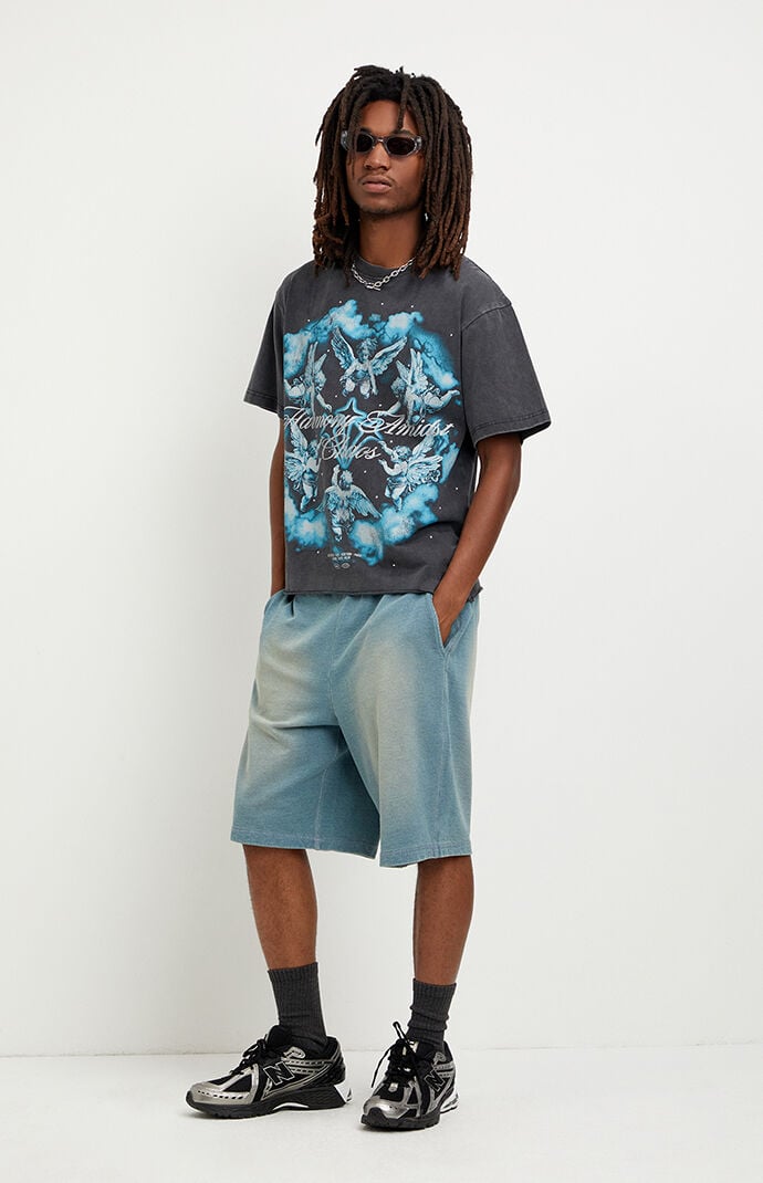 Pacsun WashedÂ BlueÂ Fleece BaggyÂ Sweat Shorts