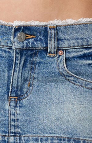 Selena Lace 00 Super Low Denim Mini Skirt image number 5