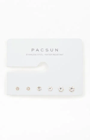 3 Pack Stainless Steel Rhinestone Stud Earrings image number 1