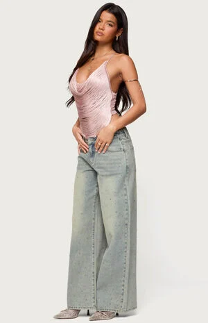 Elenie Fringed Cowl Neck Top image number 4