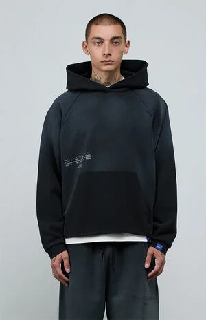 Black Vintage Wash Heavyweight Raglan&nbsp;Cutoff&nbsp;Oversized Fleece Hoodie image number 3