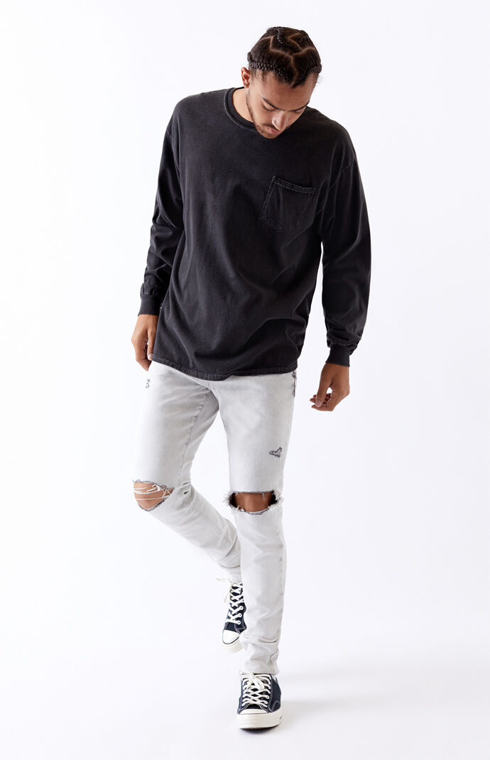 Bleach Ripped Stacked Skinny Jeans