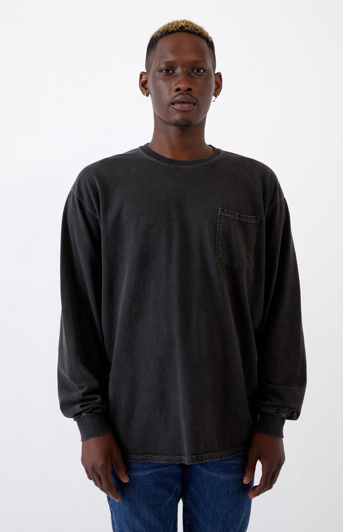 Black Vintage Wash Pocket Long Sleeve T-Shirt
